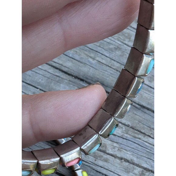 Vintage Rhinestone Stretch Bracelet, 80s Pastel Bracelet Set - Picture 6 of 10